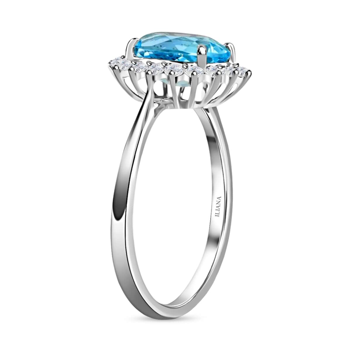 Certified & Appraised ILIANA 18K White Gold AAA Santa Maria Aquamarine and G-H SI Diamond Halo Ring 2.50 Grams 2.10 ctw image number 3