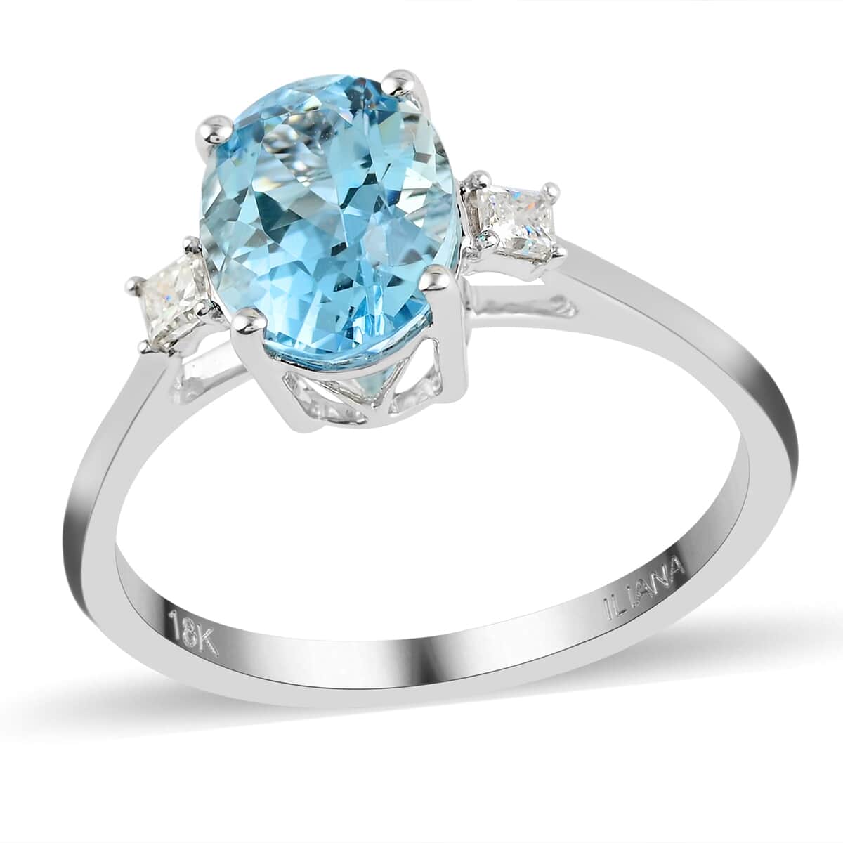 Certified & Appraised ILIANA 18K White Gold AAA Santa Maria Aquamarine and G-H SI Diamond Ring 2.35 Grams 2.00 ctw image number 0