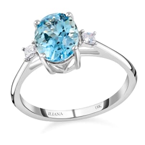 Certified Iliana AAA Santa Maria Aquamarine and G-H SI Diamond 2.00 ctw Ring in 18K White Gold (Size 7.0)