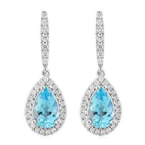 Certified Iliana 18K White Gold AAA Santa Maria Aquamarine and G-H SI Diamond Dangle Earrings 4.20 Grams 2.00 ctw