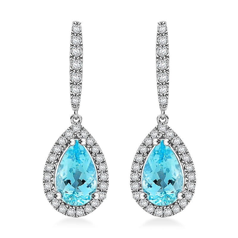  Iliana 18K White Gold AAA Santa Maria Aquamarine, Diamond (G-H, SI) (0.47 cts) Dangle Earrings (4.20 g) 2.00 ctw