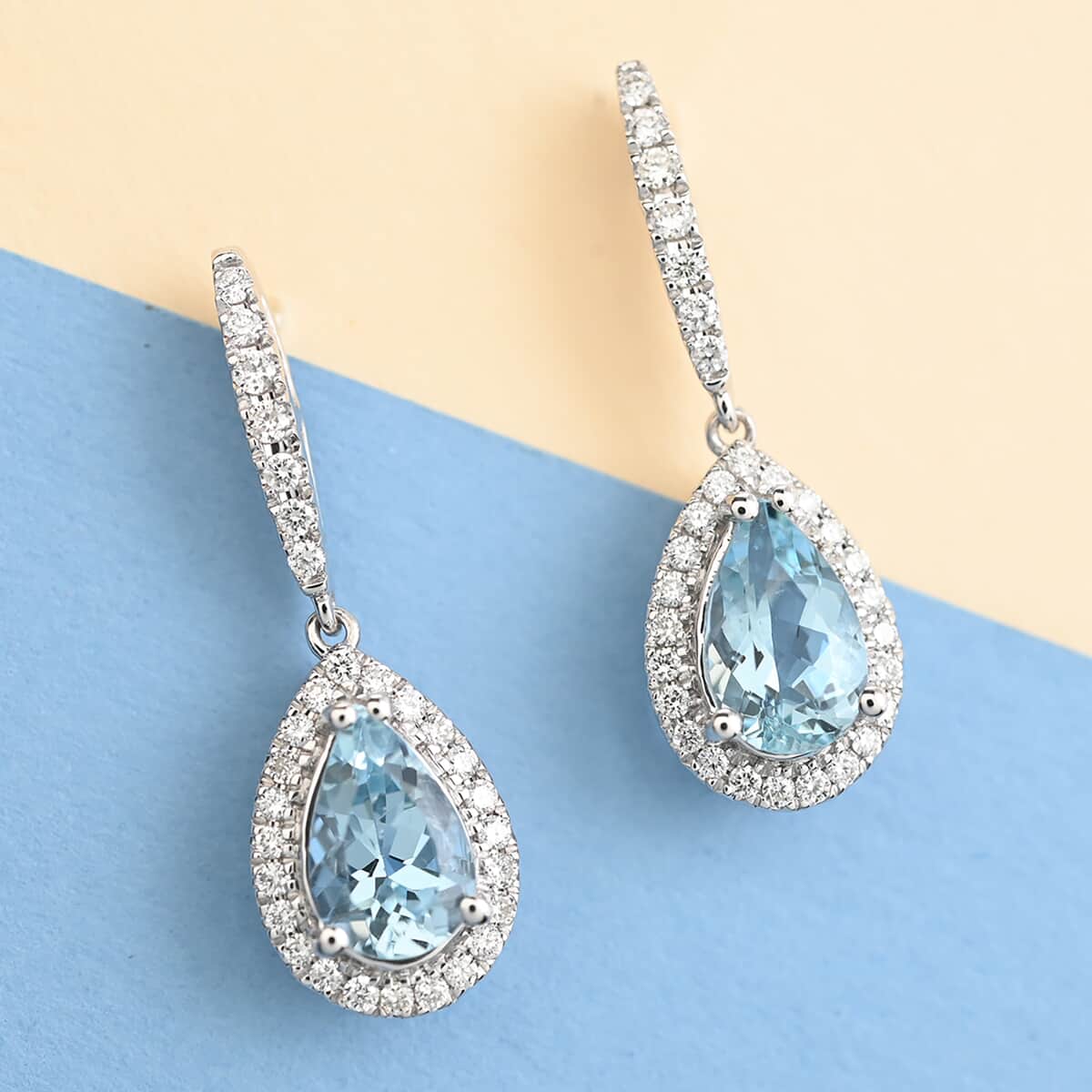 Certified Iliana 18K White Gold AAA Santa Maria Aquamarine and G-H SI Diamond Dangle Earrings 4.20 Grams 2.00 ctw image number 1