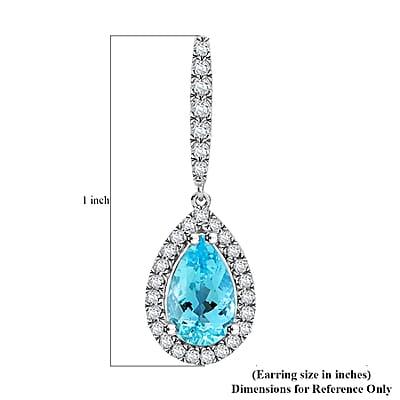  Iliana 18K White Gold AAA Santa Maria Aquamarine, Diamond (G-H, SI) (0.47 cts) Dangle Earrings (4.20 g) 2.00 ctw