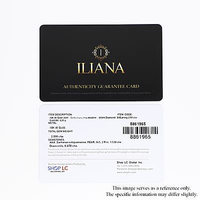  Iliana 18K White Gold AAA Santa Maria Aquamarine, Diamond (G-H, SI) (0.47 cts) Dangle Earrings (4.20 g) 2.00 ctw