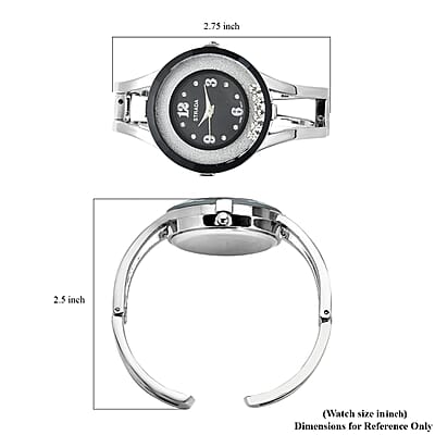 Strada Moving Austrian Crystal Japanese Movement Black Dial Watch with Silvertone Strap (32.51 mm) (up to 6.50 Inches)
