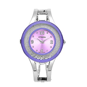 Strada Moving Austrian Crystal Japanese Movement Purple Dial Watch with Silvertone Strap (32.51 mm) (up to 6.50 Inches)