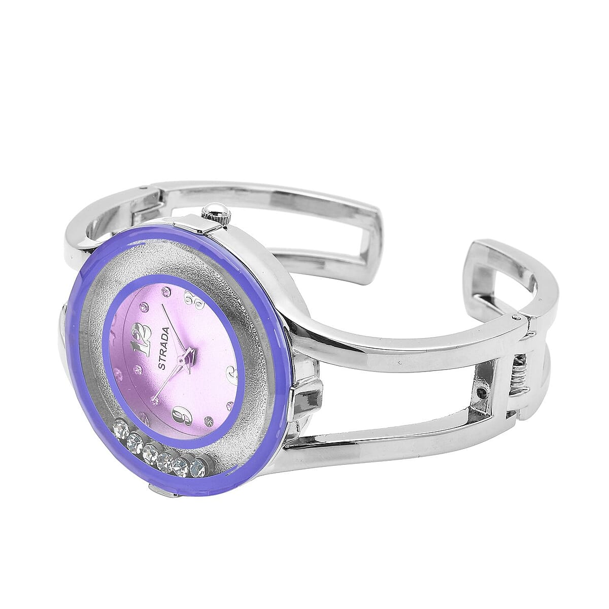 Strada Moving Austrian Crystal Japanese Movement Purple Dial Watch with Silvertone Strap (32.51 mm) (up to 6.50 Inches) image number 4
