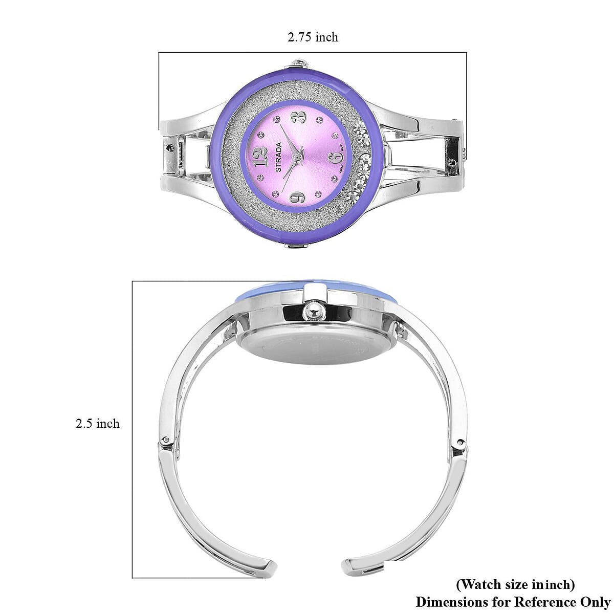 Strada Moving Austrian Crystal Japanese Movement Purple Dial Watch with Silvertone Strap (32.51 mm) (up to 6.50 Inches) image number 6