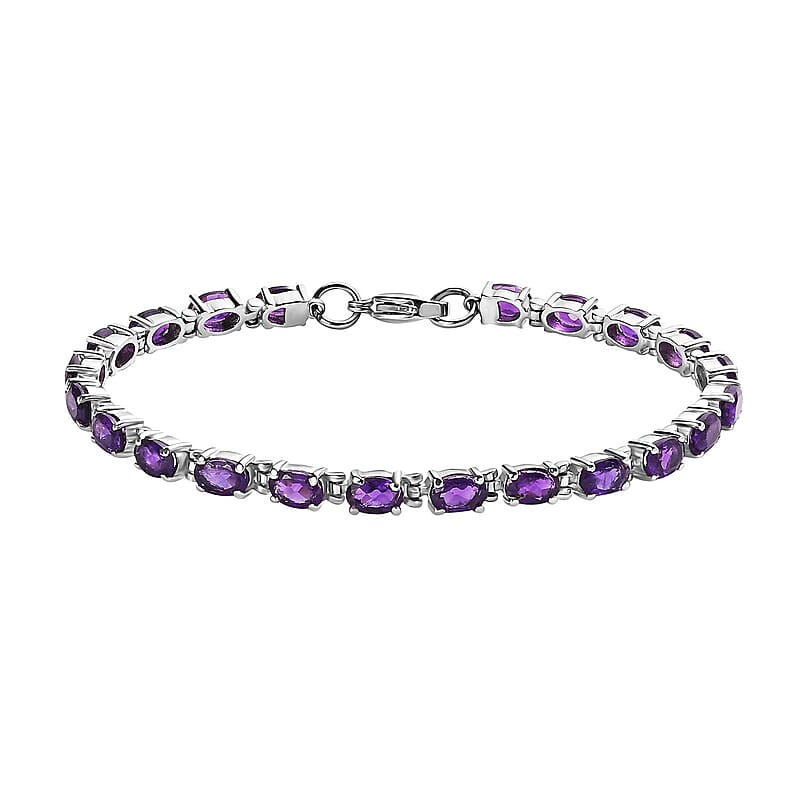 African Amethyst Tennis Bracelet in Stainless Steel (7.50 In) 9.25 ctw