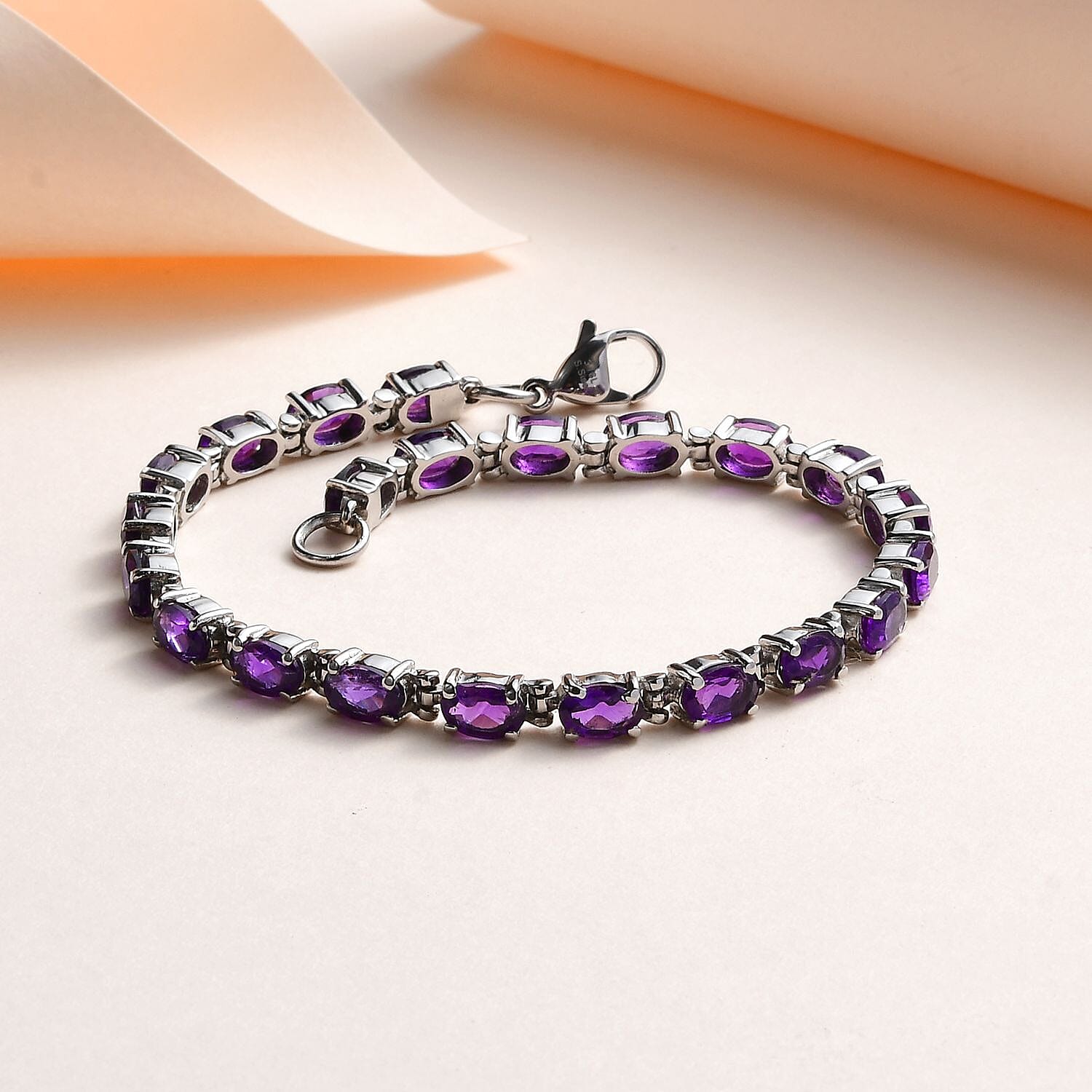 African Amethyst Tennis Bracelet in Stainless Steel (7.50 In) 9.25 ctw