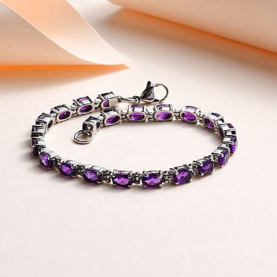 African Amethyst Tennis Bracelet in Stainless Steel (7.50 In) 9.25 ctw