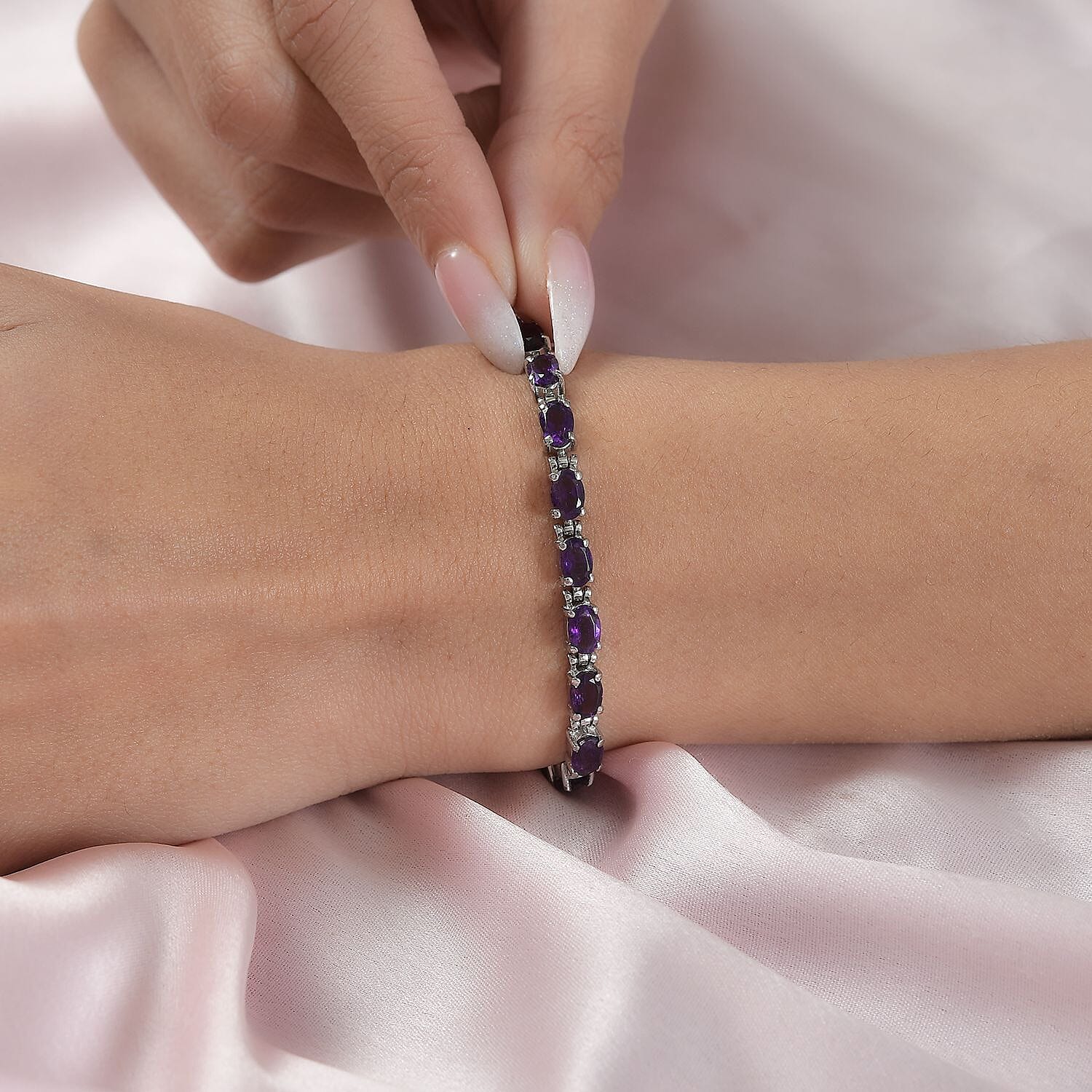 African Amethyst Tennis Bracelet in Stainless Steel (7.50 In) 9.25 ctw