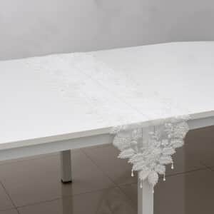 Homesmart White Full Lace & Embroidered Polyester Table Runner with Beads