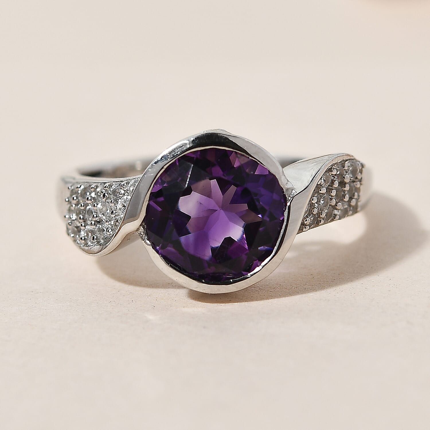 Moroccan Amethyst and White Zircon 2.20 ctw Ring in Platinum Over Sterling Silver (Size 11.5)