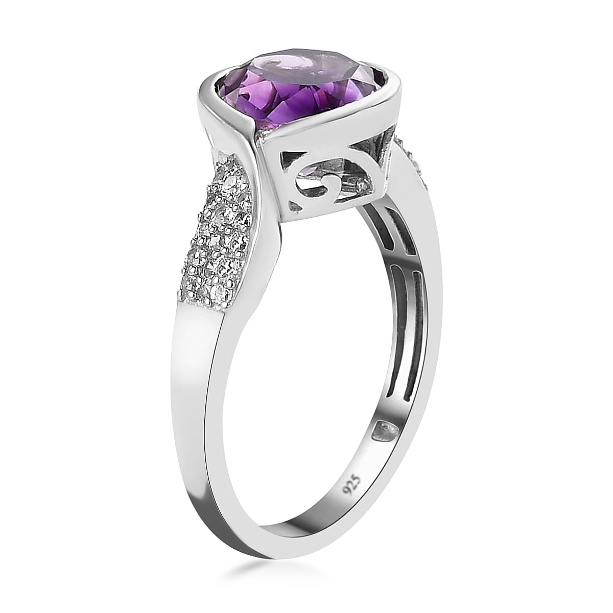 Moroccan Amethyst and White Zircon 2.20 ctw Ring in Platinum Over Sterling Silver (Size 11.5)