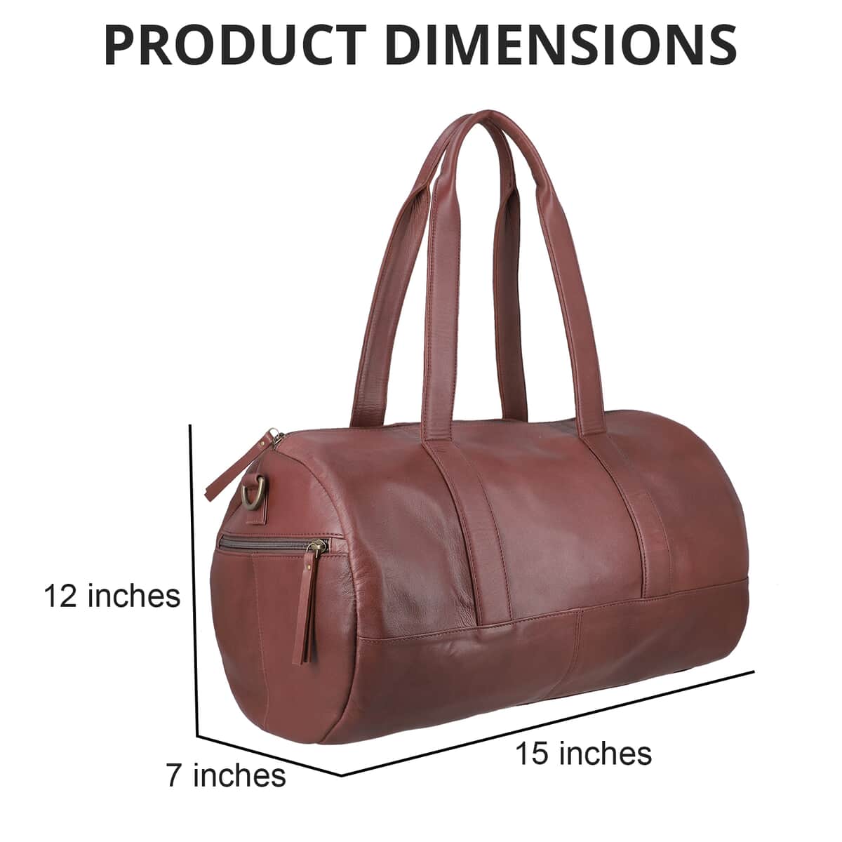 "100% Genuine Vintage Leather Duffle Bag, Color: Dark Brown, Size : 15L x 9.75HX10W inch" image number 4