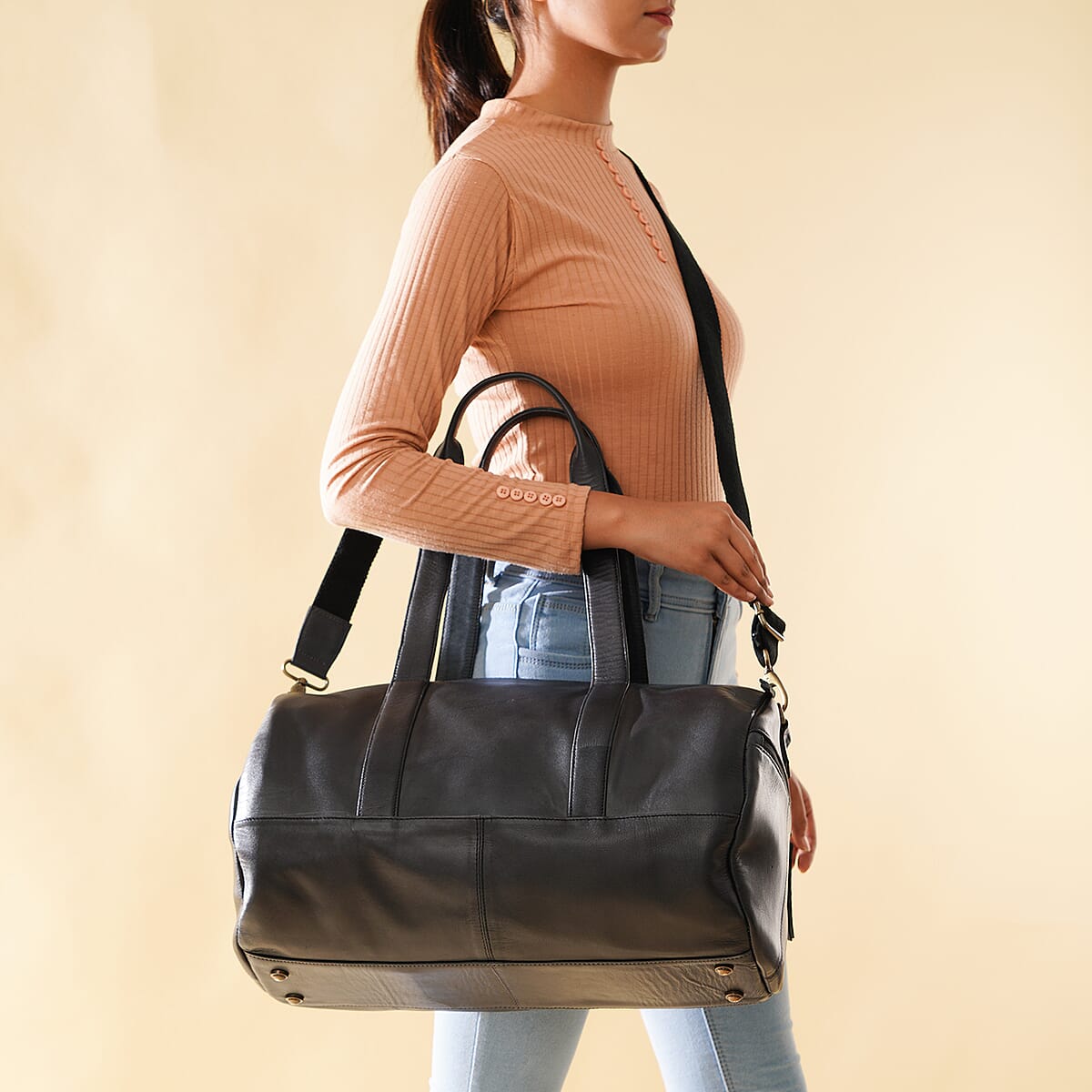 Black Genuine Leather Duffel Bag image number 1