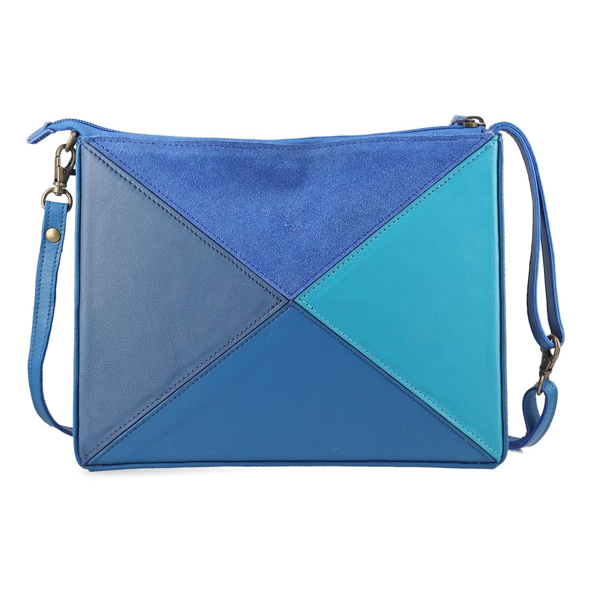 "100% Genuine leather Collapsible Crossbody Bag Size: 8Lx10Hx2W inches Color: Blue " image number 0