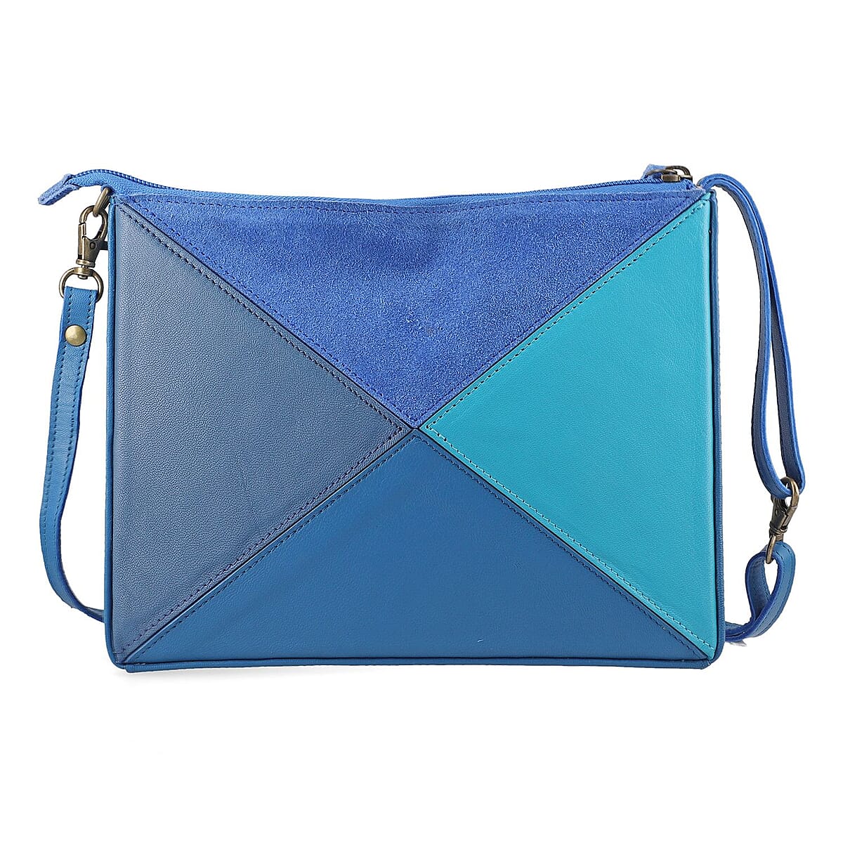 Blue Genuine Leather Collapsible Crossbody Bag image number 0