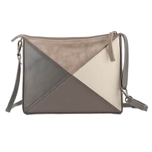 Beige Genuine Leather Collapsible Crossbody Bag