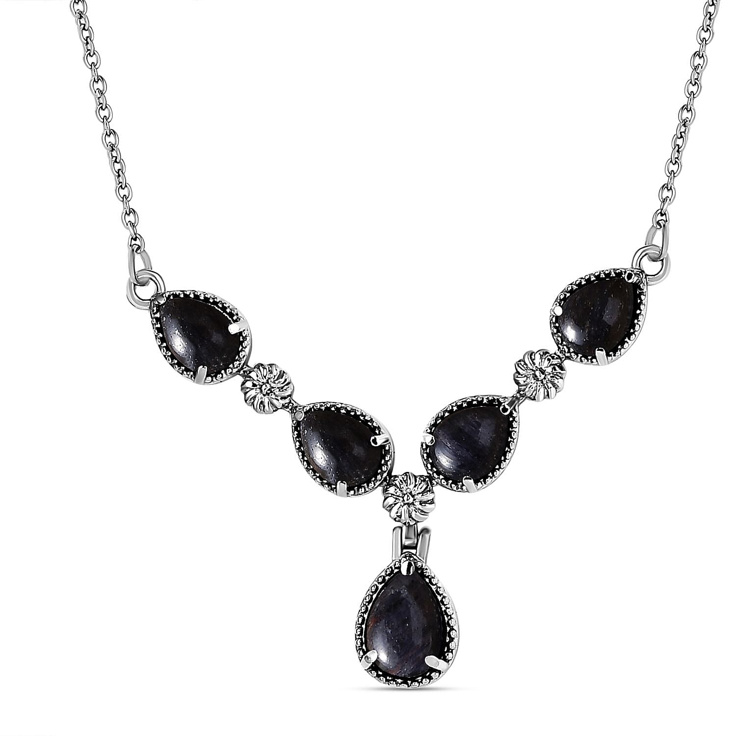 Blue Aventurine 6.40 ctw Necklace in Stainless Steel (18 Inches)
