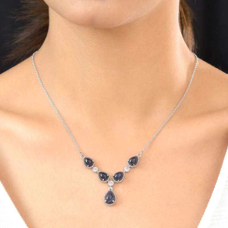 Blue Aventurine 6.40 ctw Necklace in Stainless Steel (18 Inches)