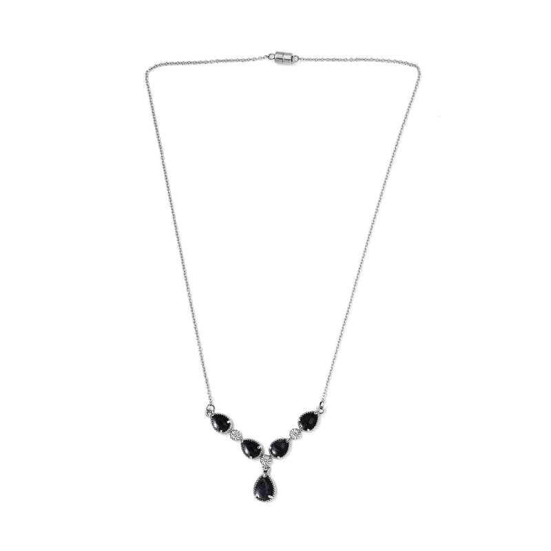 Blue Aventurine 6.40 ctw Necklace in Stainless Steel (18 Inches)