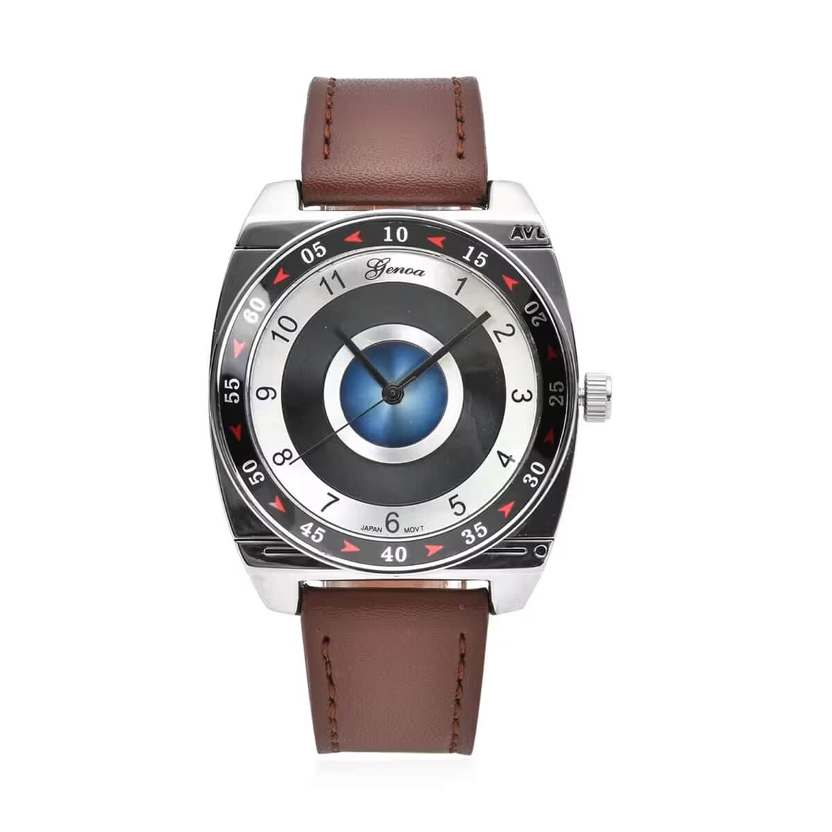 Genoa Miyota Japanese Movement Rotating Bezel Watch with Brown Genuine Leather Strap (39.80mm) (7.0-8.5 Inch) image number 0