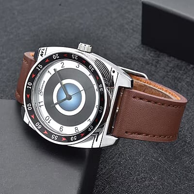 Genoa Miyota Japanese Movement Rotating Bezel Watch with Brown Genuine Leather Strap (39.80mm) (7.0-8.5 Inch)