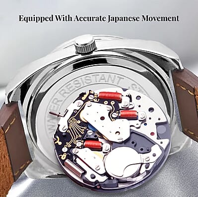 Genoa Miyota Japanese Movement Rotating Bezel Watch with Brown Genuine Leather Strap (39.80mm) (7.0-8.5 Inch)