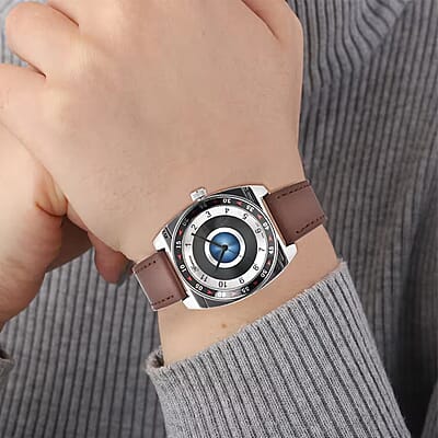 Genoa Miyota Japanese Movement Rotating Bezel Watch with Brown Genuine Leather Strap (39.80mm) (7.0-8.5 Inch)