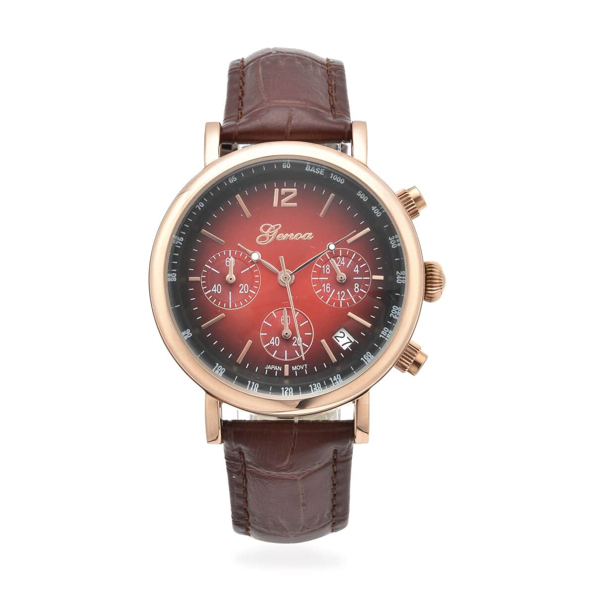 GENOA Japanese Movement Multi Functional Chronographic Dial Watch with Brown Leather Strap (38mm) (7.-8.5Inch) image number 0