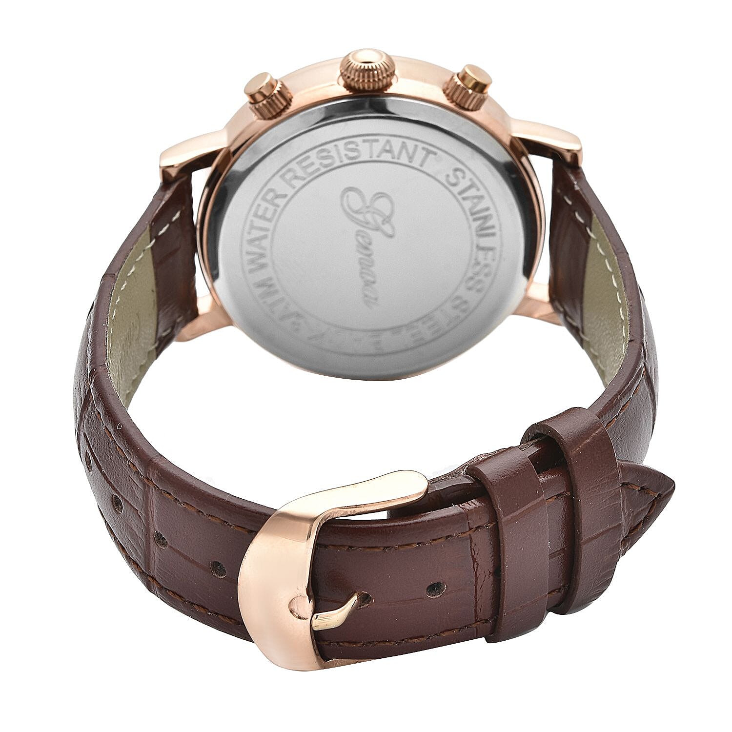 Genoa Japanese Movement Multi Functional Chronographic Dial Watch with Brown Leather Strap (38mm) (7.-8.5Inch)
