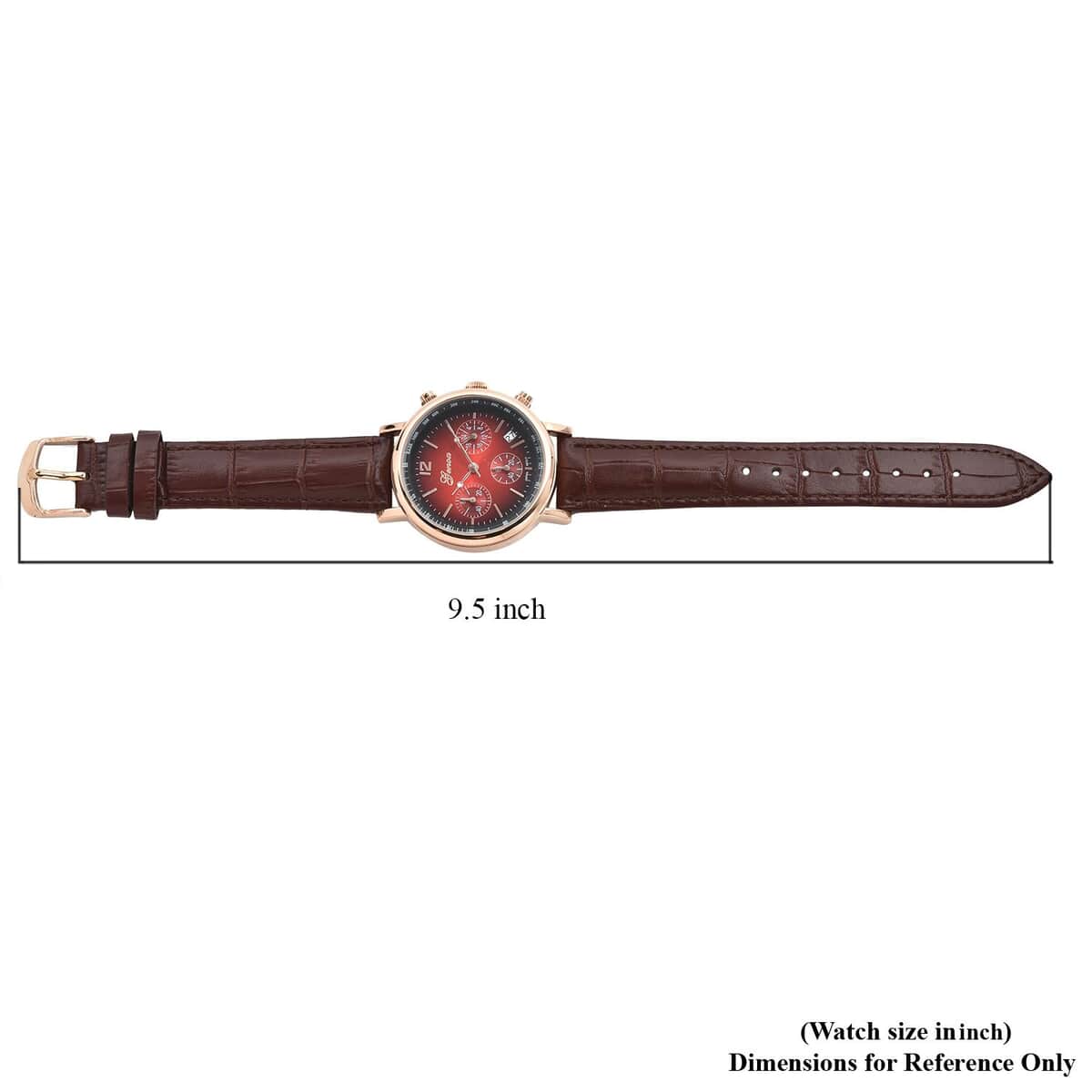 GENOA Japanese Movement Multi Functional Chronographic Dial Watch with Brown Leather Strap (38mm) (7.-8.5Inch) image number 6