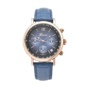 Genoa Japanese Movement Multi Functional Chronographic Dial Watch with Blue Leather Strap (38mm) (7.-8.5Inch)