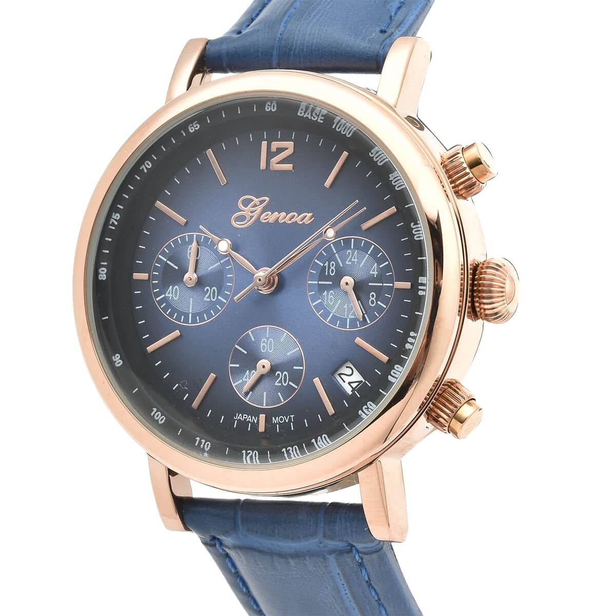 Genoa Japanese Movement Multi Functional Chronographic Dial Watch with Blue Leather Strap (38mm) (7.-8.5Inch) image number 3