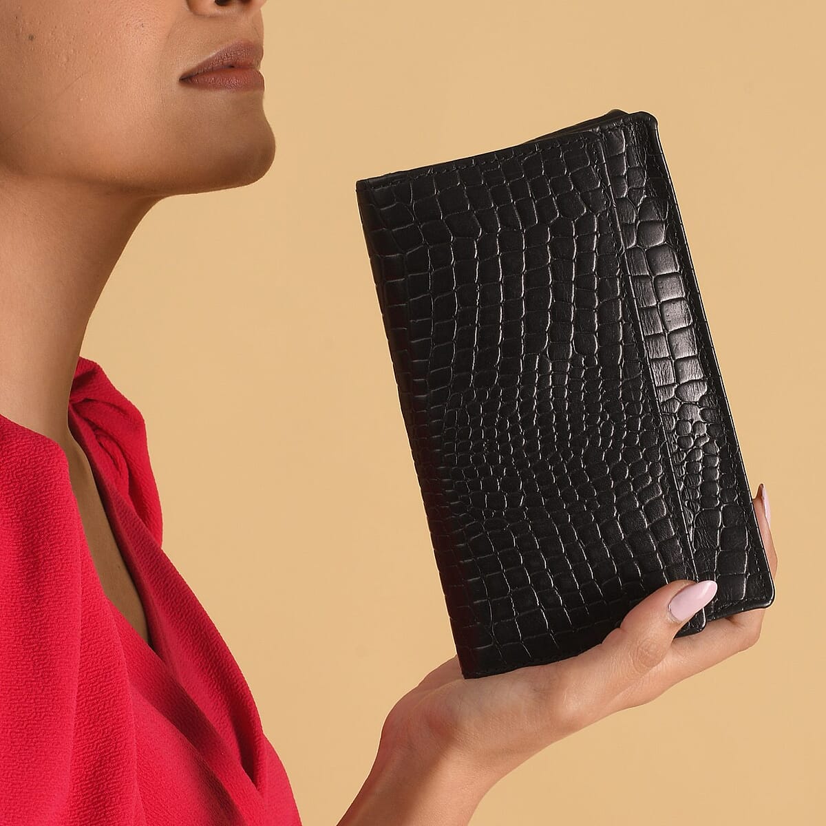 Black Croco Embossed Mobile Case Genuine Leather Crossbody Bag for Women with Detachable Shoulder Strap , Shoulder Purse , Crossbody Handbags , Designer Crossbody , Leather Handbags image number 2