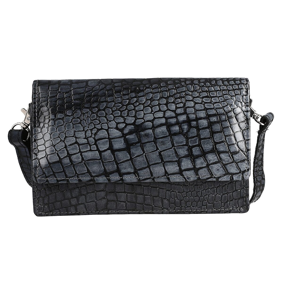 Gray Croco Embossed Mobile Case Genuine Leather Crossbody Bag for Women with Detachable Shoulder Strap , Shoulder Purse , Crossbody Handbags , Designer Crossbody , Leather Handbags image number 0