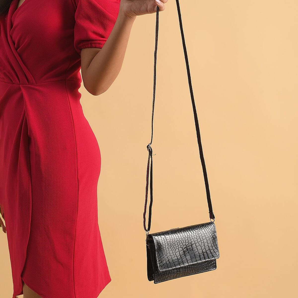 Gray Croco Embossed Mobile Case Genuine Leather Crossbody Bag for Women with Detachable Shoulder Strap , Shoulder Purse , Crossbody Handbags , Designer Crossbody , Leather Handbags image number 1