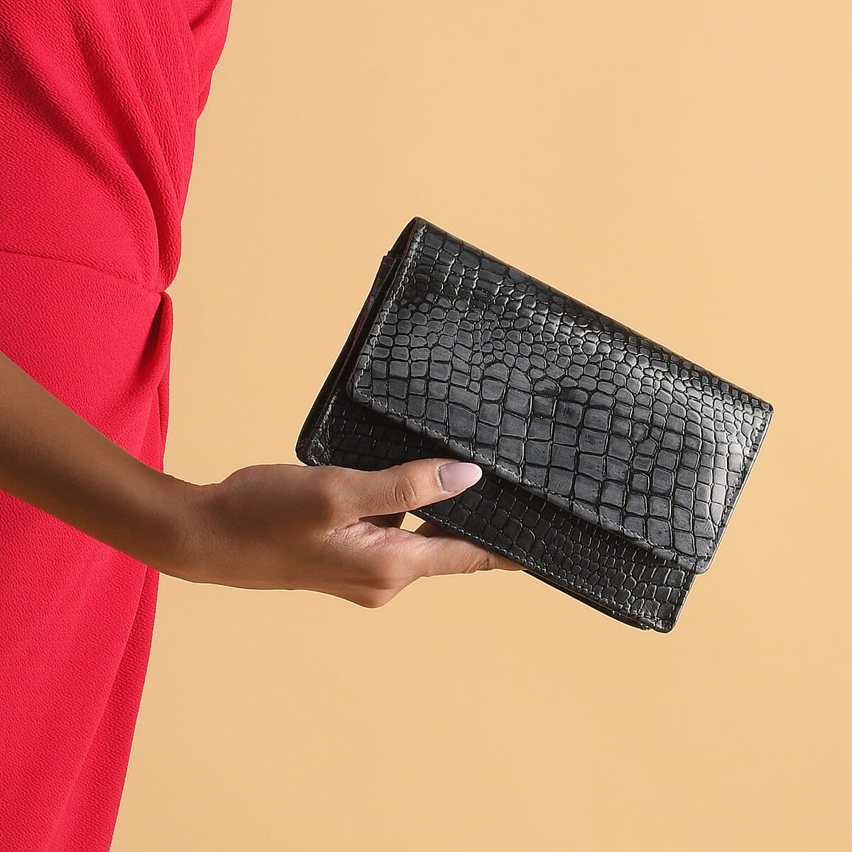 Gray Croco Embossed Mobile Case Genuine Leather Crossbody Bag for Women with Detachable Shoulder Strap , Shoulder Purse , Crossbody Handbags , Designer Crossbody , Leather Handbags image number 2