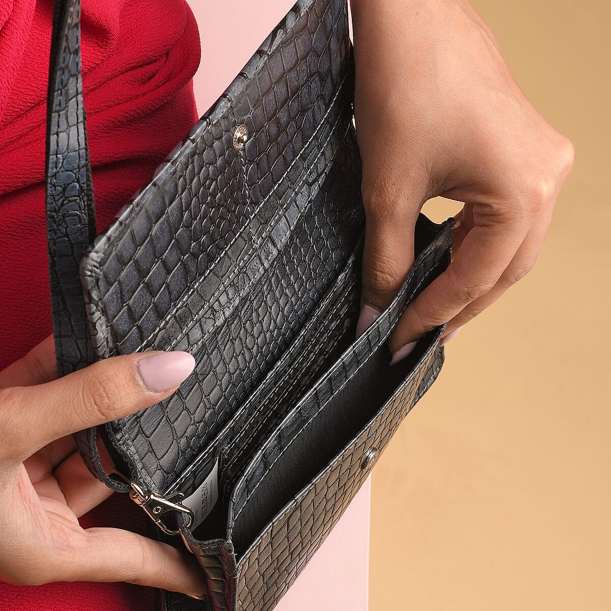 Gray Croco Embossed Mobile Case Genuine Leather Crossbody Bag for Women with Detachable Shoulder Strap , Shoulder Purse , Crossbody Handbags , Designer Crossbody , Leather Handbags image number 6