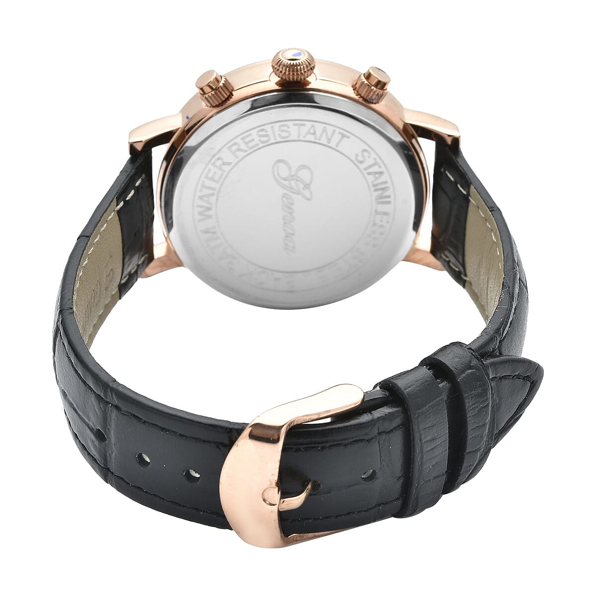 Genoa Japanese Movement Multi Functional Chronographic Dial Watch with Black Leather Strap (38mm) (7.-8.5Inch) image number 5