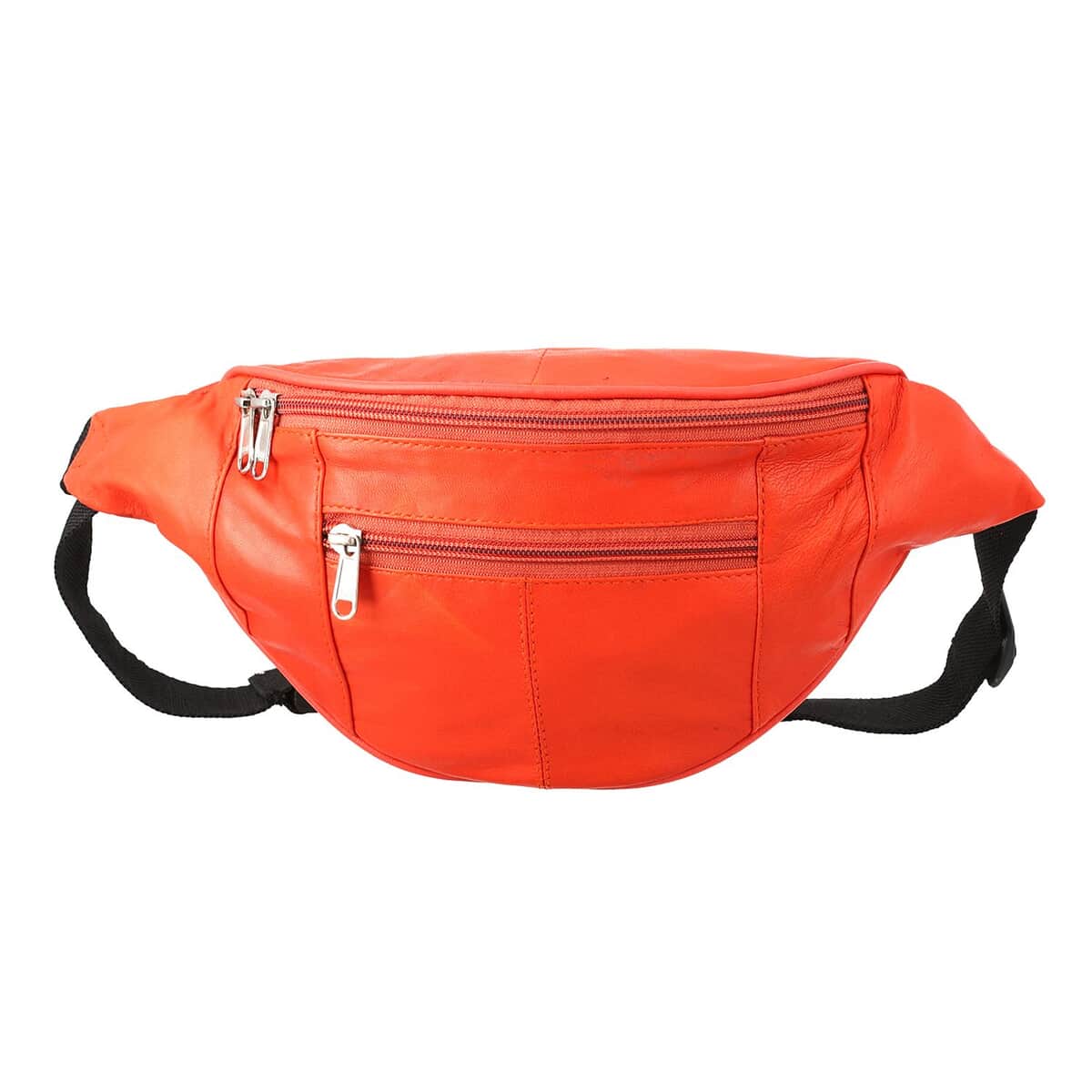 "RFID Protected 100% Genuine Leather Fanny Bag Size: 15x6.25 inches Color: Red" image number 0