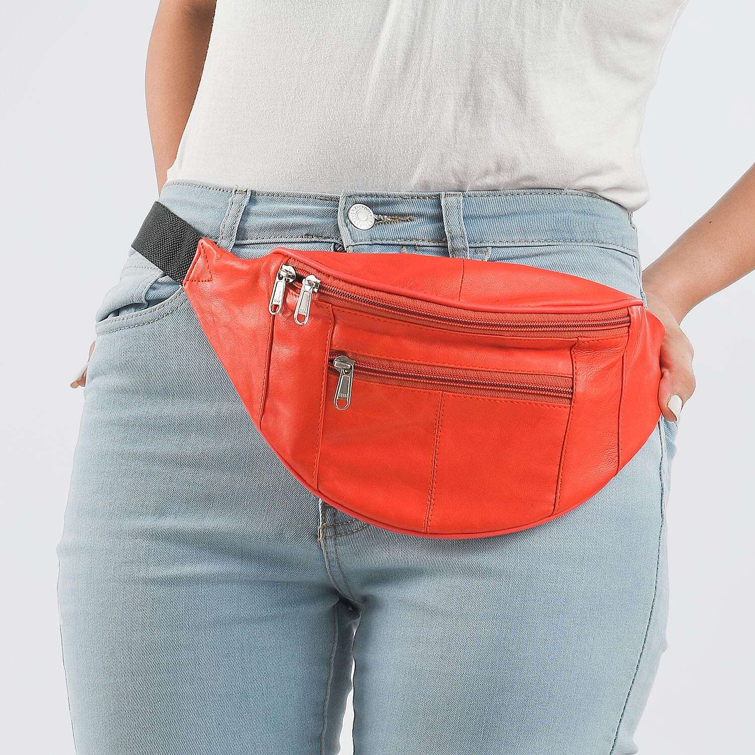 Orange Genuine Leather Fanny Bag