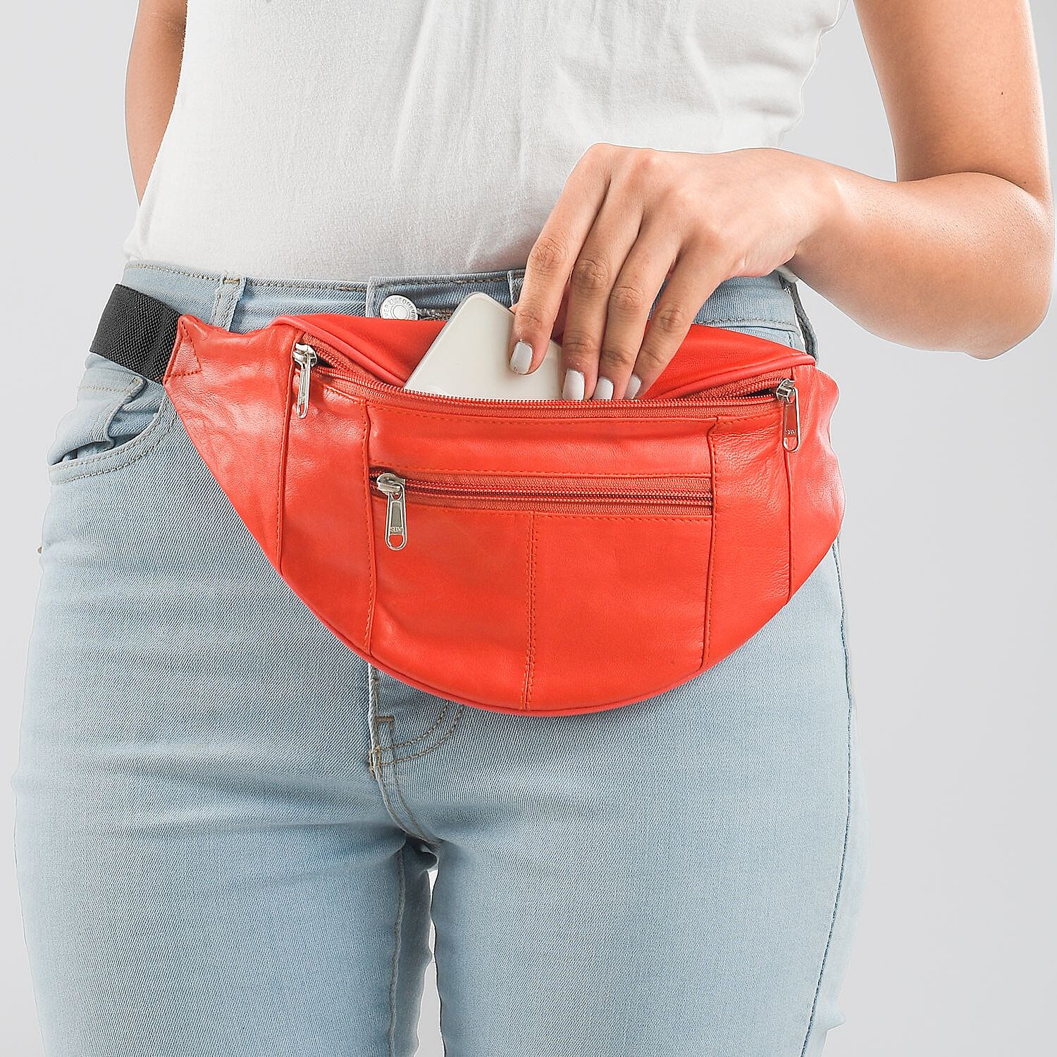 Orange Genuine Leather Fanny Bag