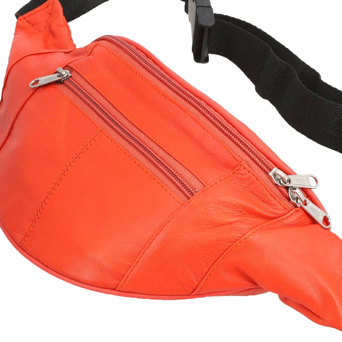 "RFID Protected 100% Genuine Leather Fanny Bag Size: 15x6.25 inches Color: Red" image number 6