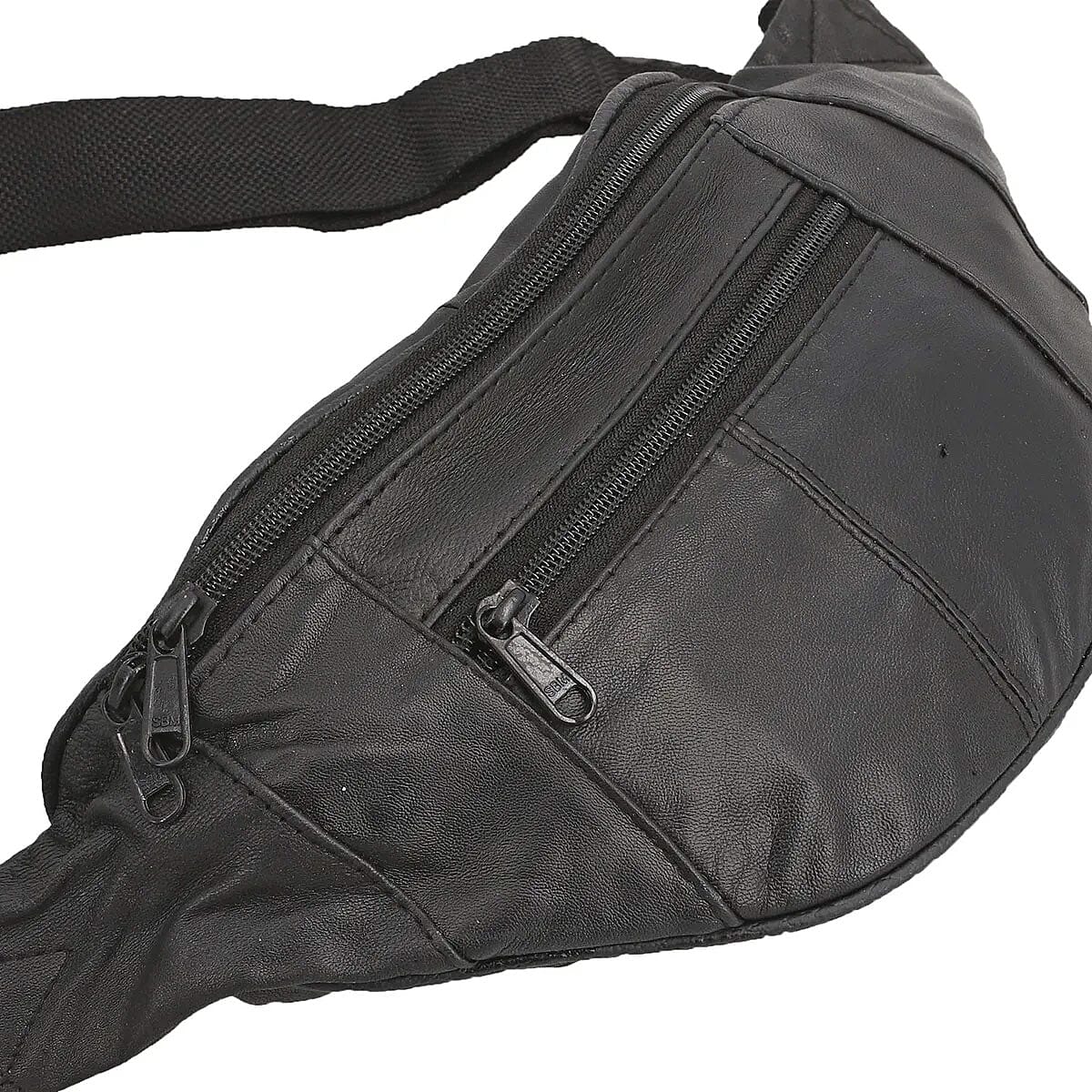 Black Genuine Leather RFID Fanny Bag image number 6