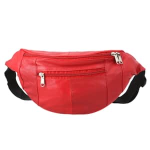 Red Genuine Leather RFID Fanny Bag