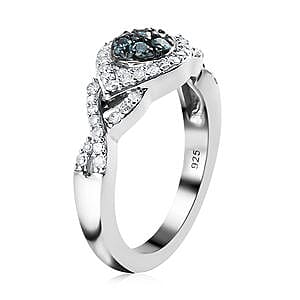 Blue and White Diamond 0.50 ctw Ring in Platinum Over Sterling Silver (Size 10)