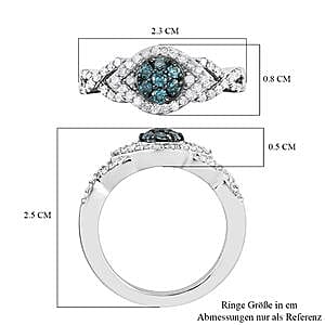 Blue and White Diamond 0.50 ctw Ring in Platinum Over Sterling Silver (Size 10)
